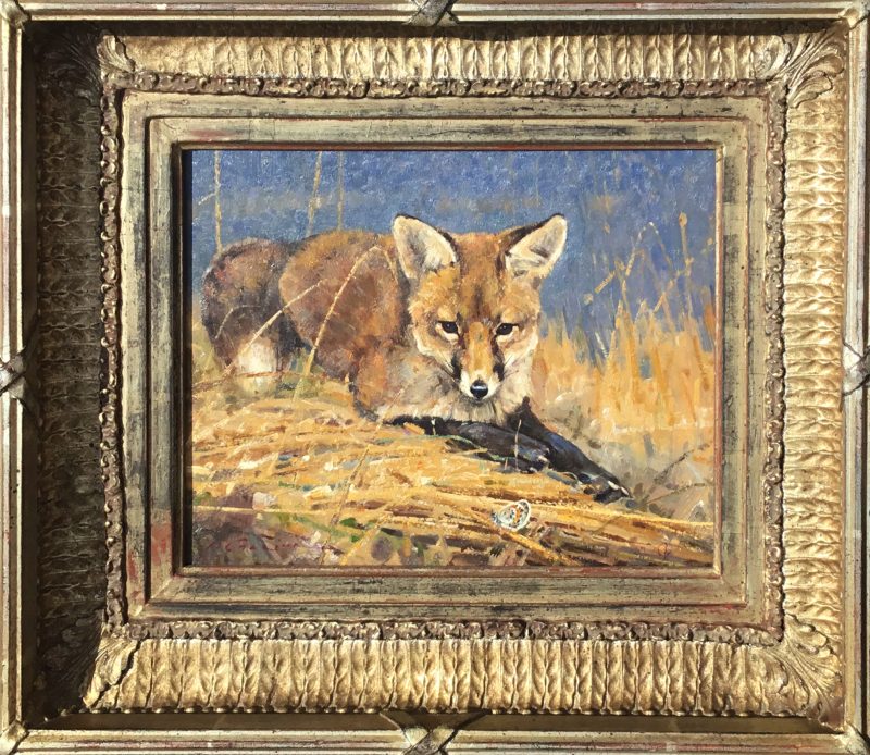 Luke Frazier The Attentive One fox butterfly wildlife oil painting framed