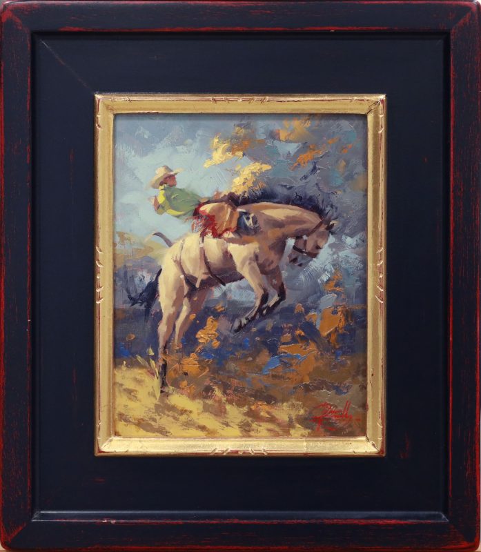 Jim Connelly Storm bucking bronco horse cowboy rodeo ranch farm action western oil painting framed