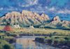 Randy Van Beek Blackfeet Along The Front Native American Indian tee pee tipi river mountains western landscape oil painting