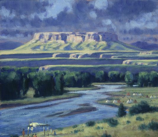 Randy Van Beek Mourning The Chief Of Square Butte Native American Indian landscape western oil painting
