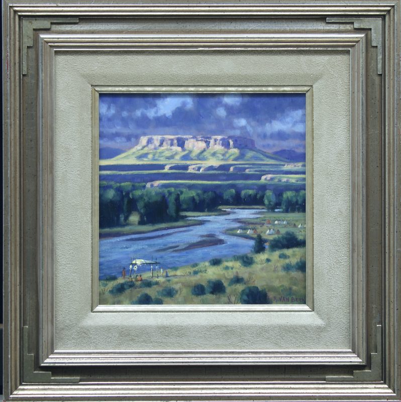 Randy Van Beek Mourning The Chief Of Square Butte Native American Indian landscape western oil painting framed