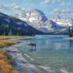 Randy Van Beek Resident Of Swift Current Lake moose wildlife oil painting Glacier National Park Montana
