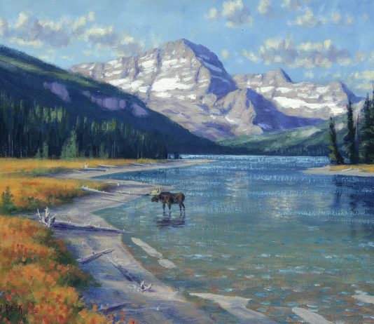 Randy Van Beek Resident Of Swift Current Lake moose wildlife oil painting Glacier National Park Montana