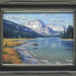 Randy Van Beek Resident Of Swift Current Lake moose wildlife oil painting Glacier National Park Montana framed