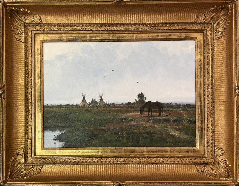 Nicholas Coleman War Paint Native American village tee pee tipi horse clouds birds western landscape oil painting framed