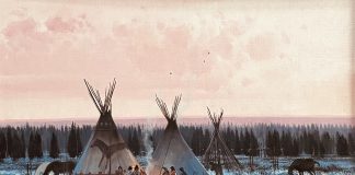 Nicholas Coleman Winter Camp Near Currant Creek Native American Indian western oil painting tee pee tipi