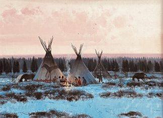 Nicholas Coleman Winter Camp Near Currant Creek Native American Indian western oil painting tee pee tipi