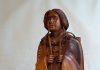 Bob Boomer Gathering Acorns Native American Indian woodcarving western figure figurative woman close up