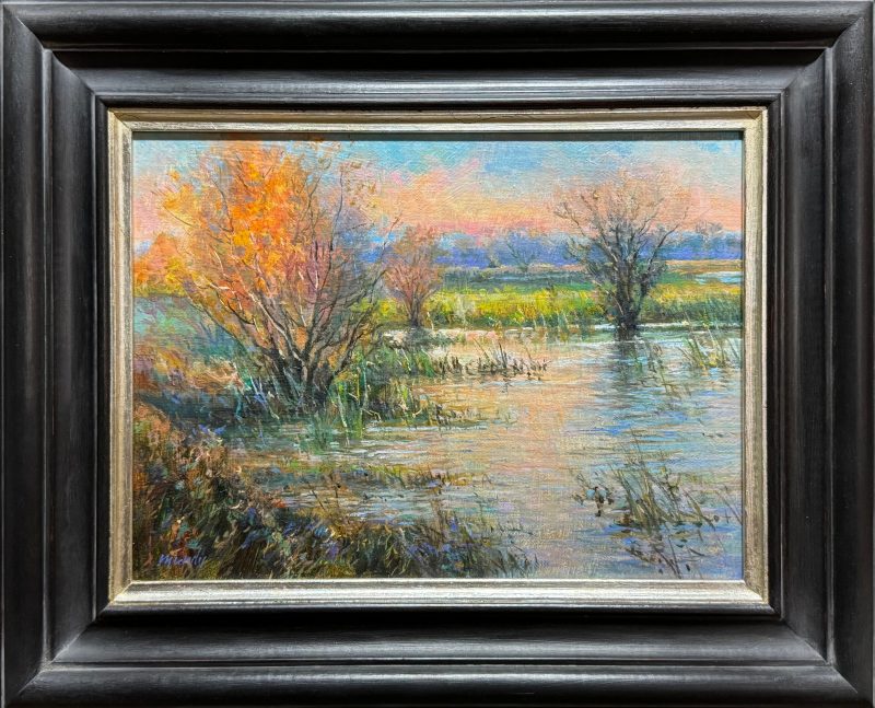 Daniel Mundy Yolo Marsh Sunrise water lake river tributary marsh western landscape oil painting Yolo Bypass Wildlife Area California framed