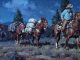 Russell Houston Moonlight Packers western oil painting cowboy night scene horse pack horse