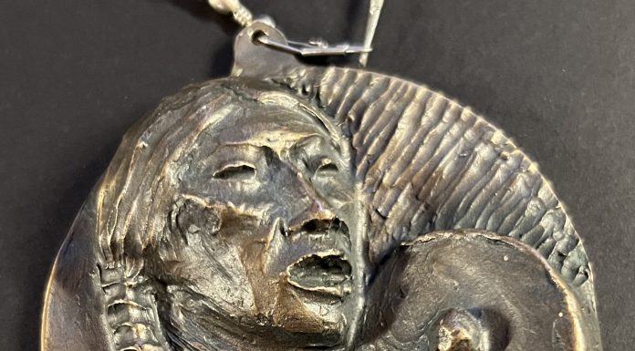 Allan Houser (1914-1994) Allan Houser medallion Native American Indian drummer Artists of America 1989 Denver Rotary Club western bronze close up