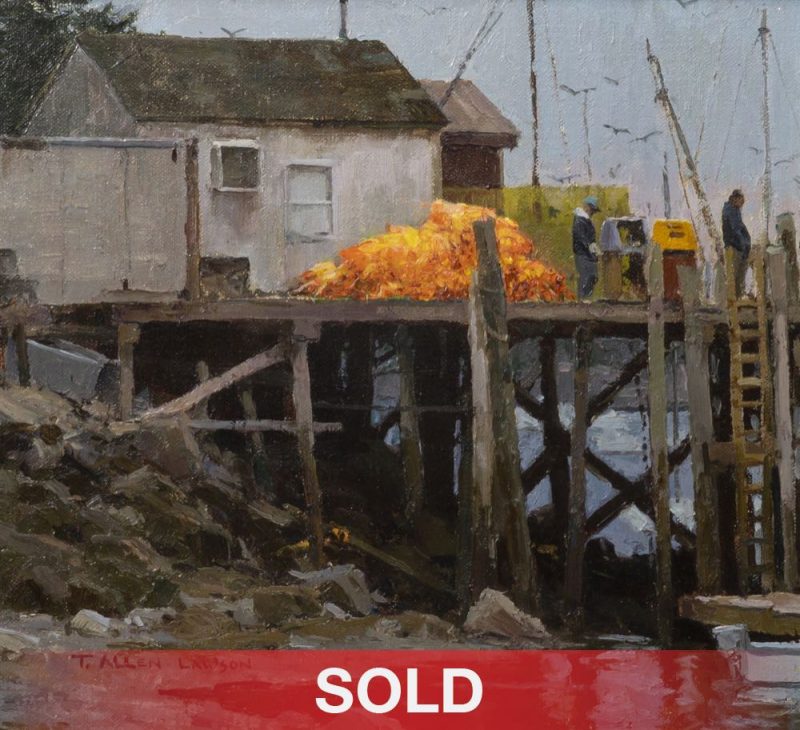 T. Allen Lawson Port Clyde Buoy fishing harbor dock lake Atlantic Ocean seascape landscape oil painting sold