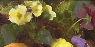 Daniel Keys Still Life fruit orange tea cup flower stillife oil painting