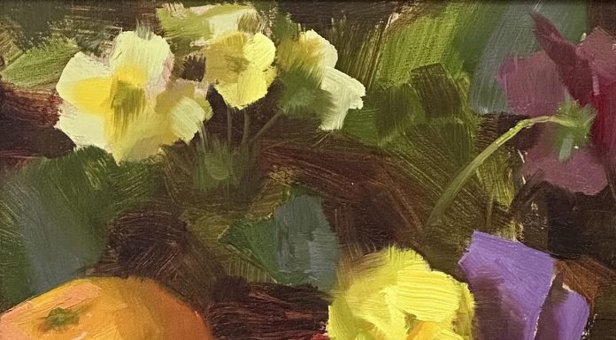 “Still Life” Daniel Keys Daniel Keys Still Life fruit orange tea cup flower stillife oil painting