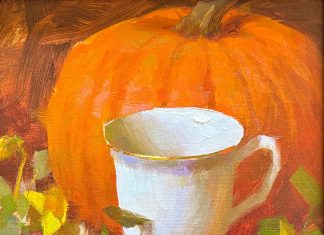 Daniel Keys Teacup & Rose floral still life stillife pumpkin vegetable rose china oil painting