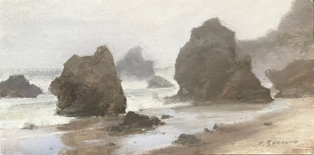 Frank Serrano El Matador Mist seascape ocean crashing waves coastline beach surf landscape oil painting