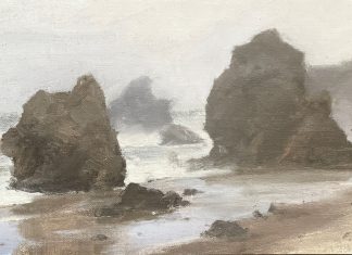 Frank Serrano El Matador Mist seascape ocean crashing waves coastline beach surf landscape oil painting