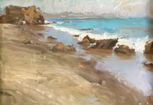 Ignat Ignatov Rocky Shoreline seascape ocean crashing waves beach rocks sky landscape oil painting