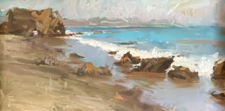 Ignat Ignatov Rocky Shoreline seascape ocean crashing waves beach rocks sky landscape oil painting