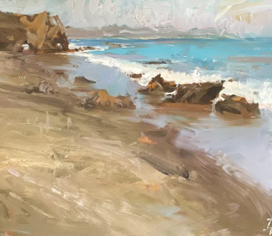 Ignat Ignatov Rocky Shoreline seascape ocean crashing waves beach rocks sky landscape oil painting