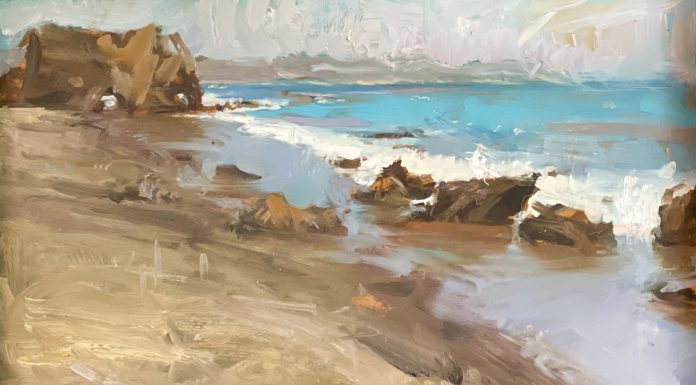 “Rocky Shoreline” Ignat Ignatov Ignat Ignatov Rocky Shoreline seascape ocean crashing waves beach rocks sky landscape oil painting