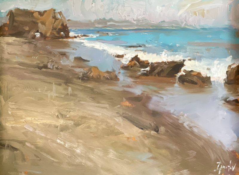 Ignat Ignatov Rocky Shoreline seascape ocean crashing waves beach rocks sky landscape oil painting