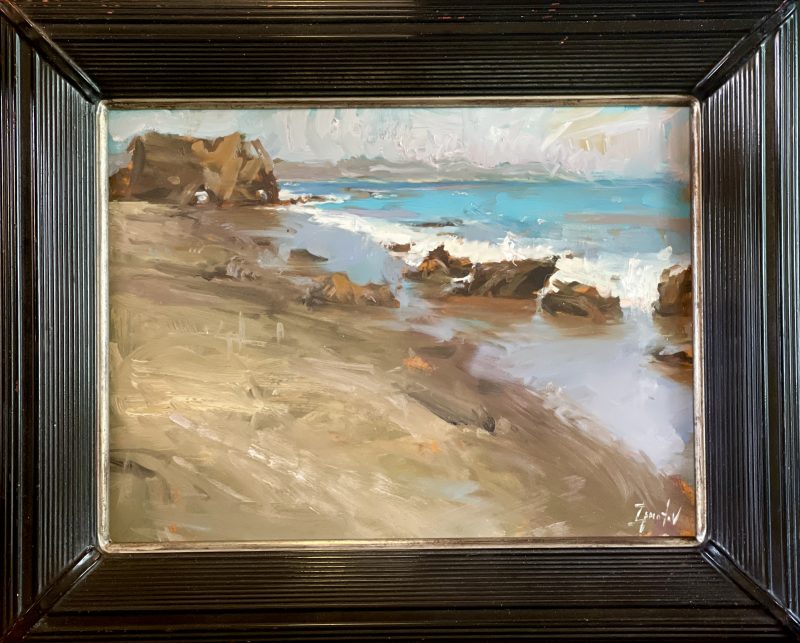 Ignat Ignatov Rocky Shoreline seascape ocean crashing waves beach rocks sky landscape oil painting framed