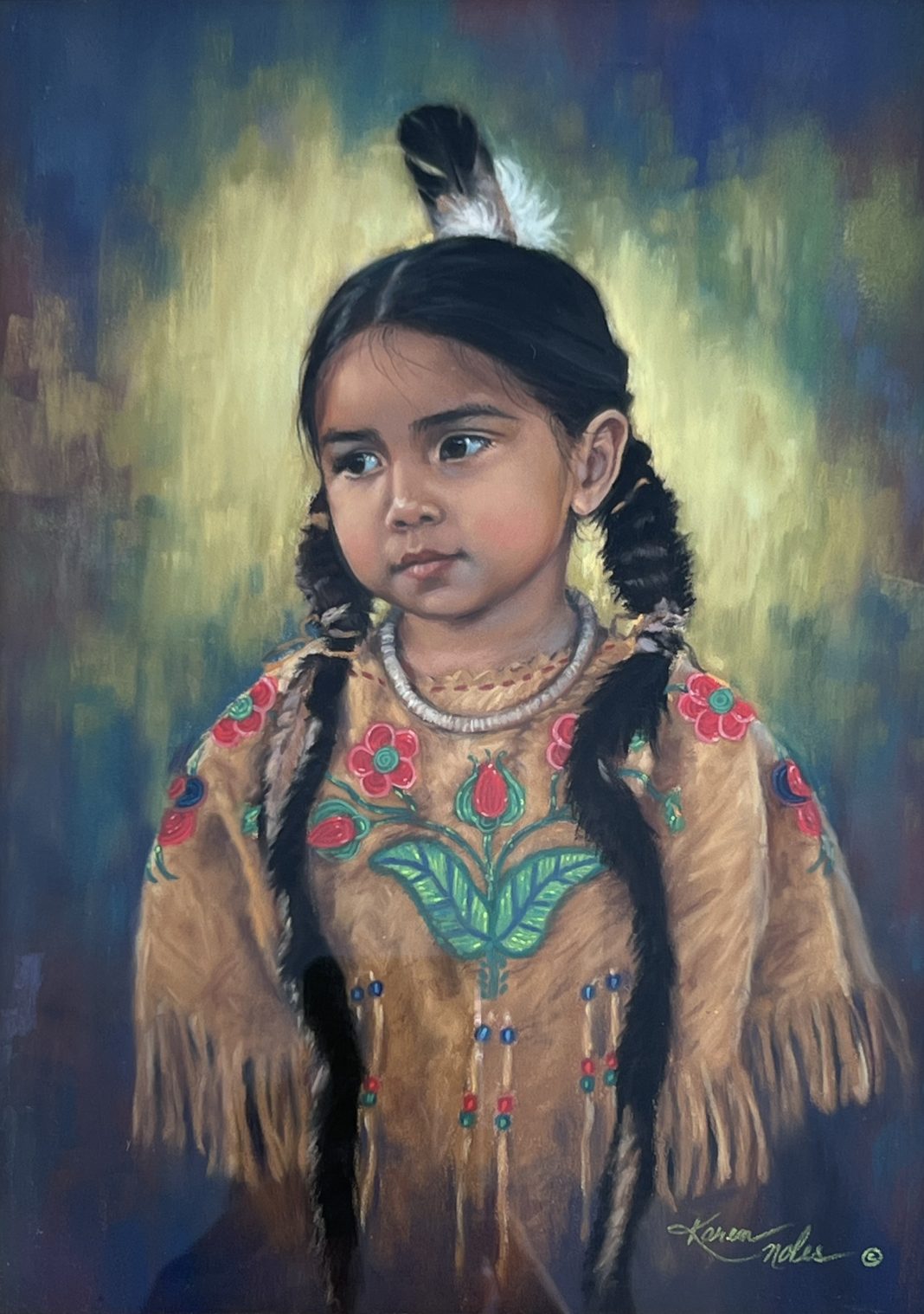 Karen Noles Salish Rose Native American Indian girl woman child squaw portrait western pastel painting