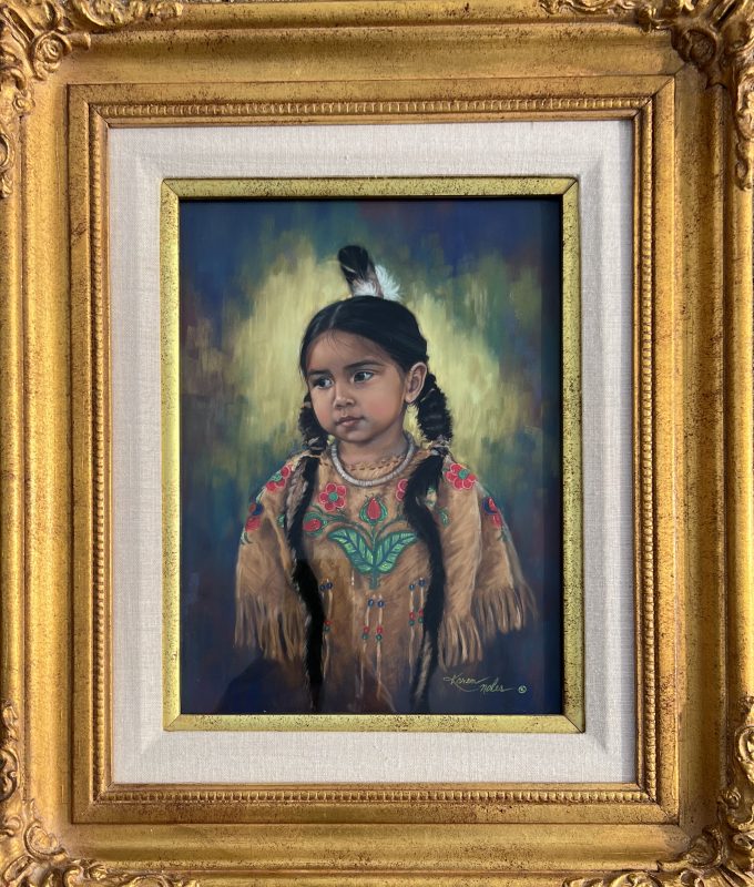 Karen Noles Salish Rose Native American Indian girl woman child squaw portrait western pastel painting framed