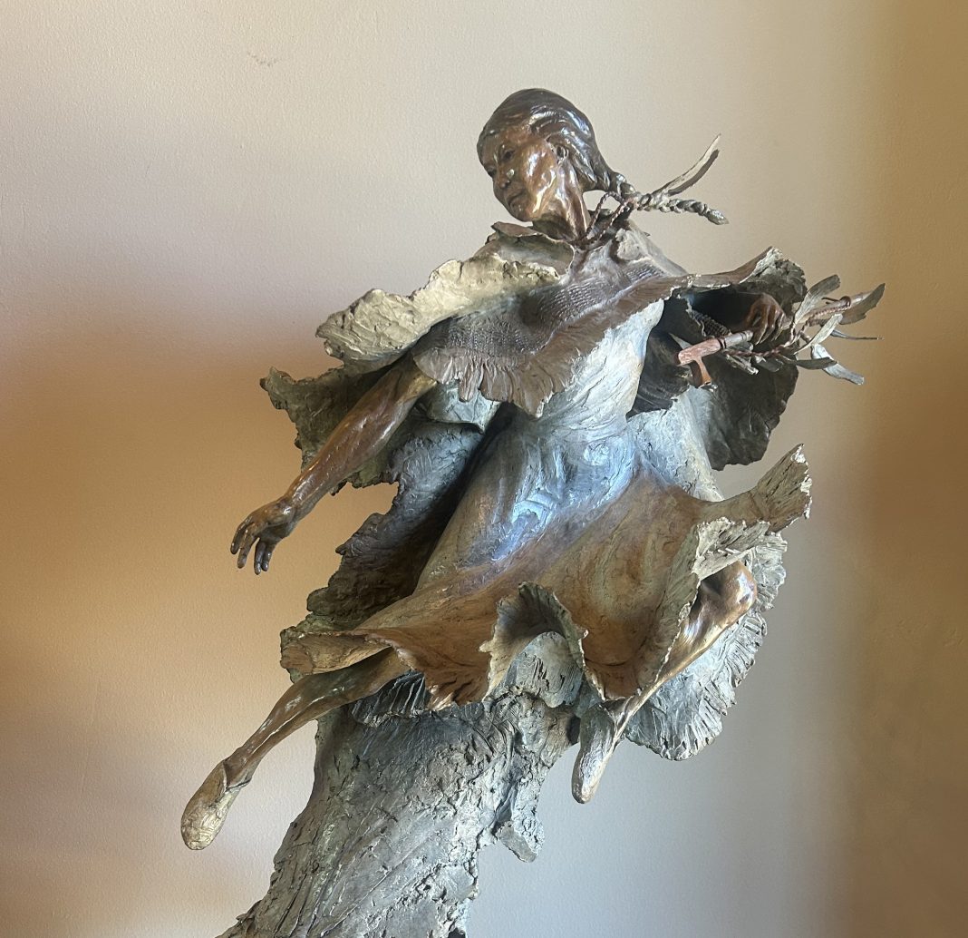 Ken Rowe White Buffalo Calf Woman Native American Indian figure figurative buffalo wildlife western bronze sculpture close up