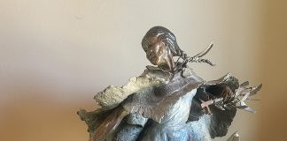 Ken Rowe White Buffalo Calf Woman Native American Indian figure figurative buffalo wildlife western bronze sculpture close up