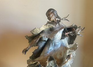 Ken Rowe White Buffalo Calf Woman Native American Indian figure figurative buffalo wildlife western bronze sculpture close up