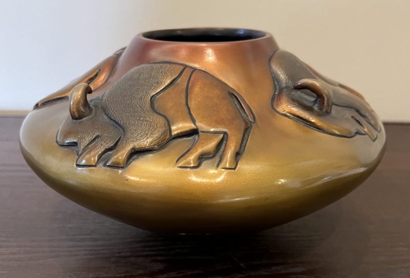 Pahponee Small Buffalo Nation Native American pot bronze sculpture buffalo western