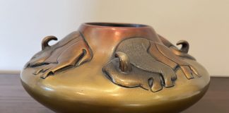 Pahponee Small Buffalo Nation Native American pot bronze sculpture buffalo western side