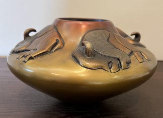 Pahponee Small Buffalo Nation Native American pot bronze sculpture buffalo western side