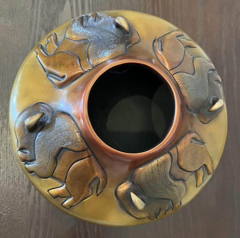 Pahponee Small Buffalo Nation Native American pot bronze sculpture buffalo western top