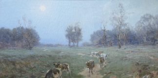 Bertha Kanzler Dressler Cows In A Pasture landscape oil painting cows ranch farm