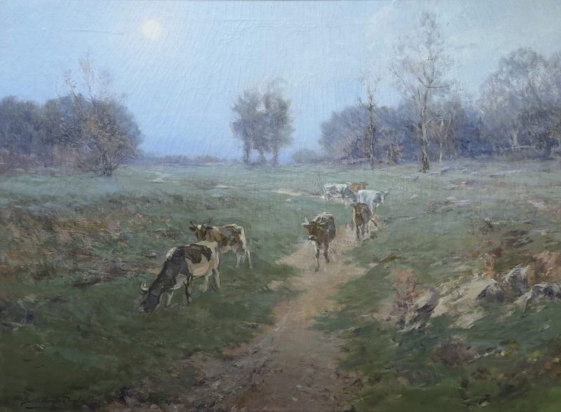 Bertha Kanzler Dressler Cows In A Pasture landscape oil painting cows ranch farm