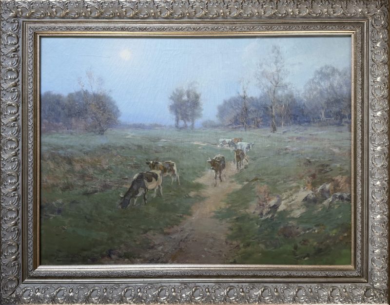 Bertha Kanzler Dressler Cows In A Pasture landscape oil painting cows ranch farm framed