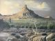 Bill Shaddix Sunset On Pinnacle Peak desert stream rocks mountain sky clouds western oil painting