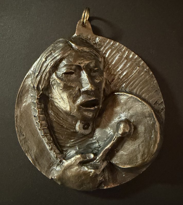 Allan Houser medallion Native American Indian drummer Artists of America 1989 Denver Rotary Club western bronze close up