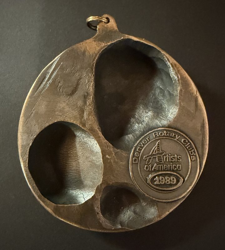 Allan Houser medallion Native American Indian drummer Artists of America 1989 Denver Rotary Club western bronze close up back