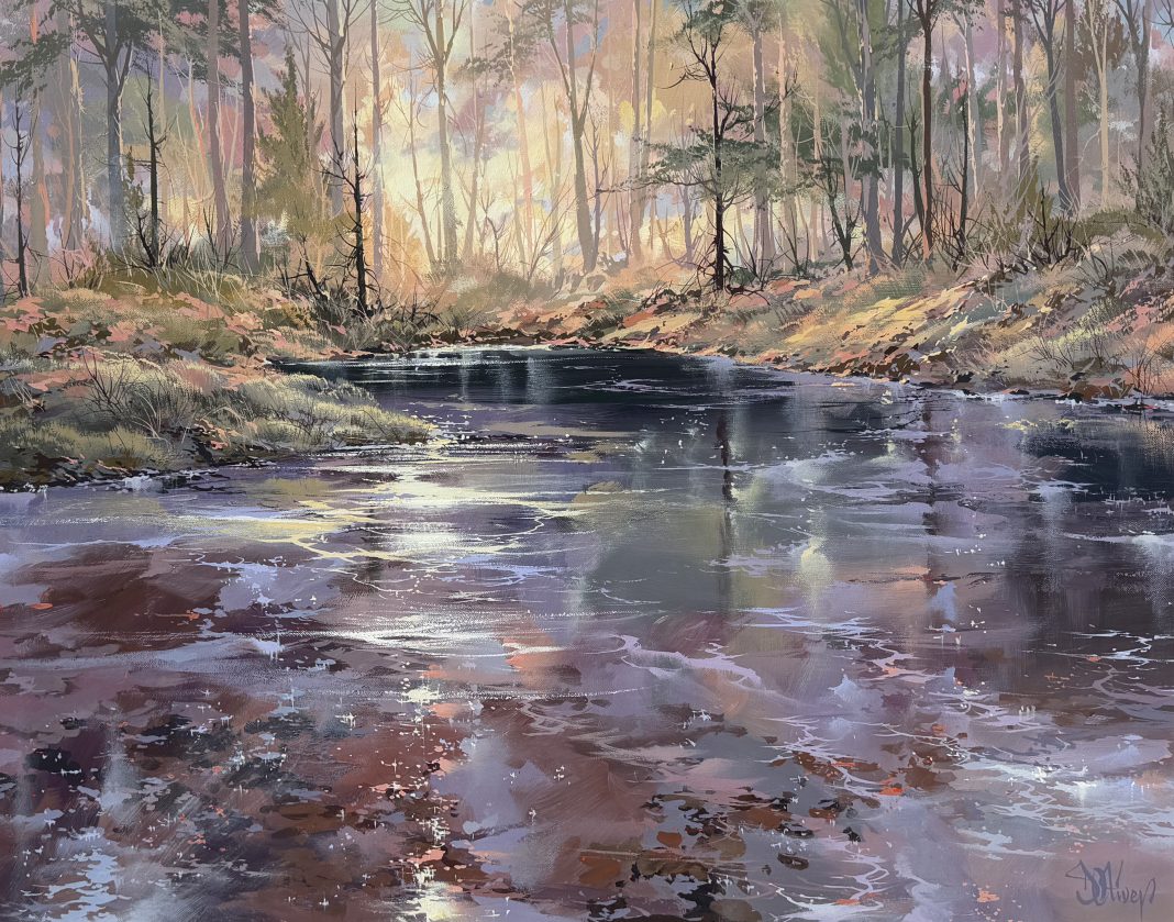 Doug-Oliver_Riverside-Summer Doug Oliver Riverside Summer stream river brook forest trees western landscape acrylic painting