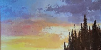 “Black Bear Family” Michael Coleman Michael Coleman Black Bear Family lake wildlife oil painting sunset sunrise wilderness forest trees