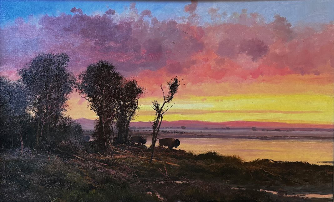 Michael Coleman Buffalo Days lake trees wilderness forest wildlife oil painting