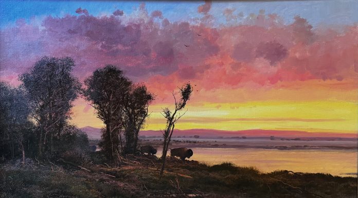 Michael Coleman Buffalo Days lake trees wilderness forest wildlife oil painting