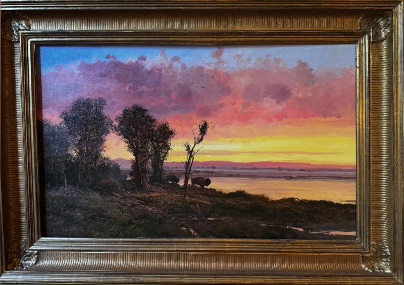 Michael Coleman Buffalo Days lake trees wilderness forest wildlife oil painting framed