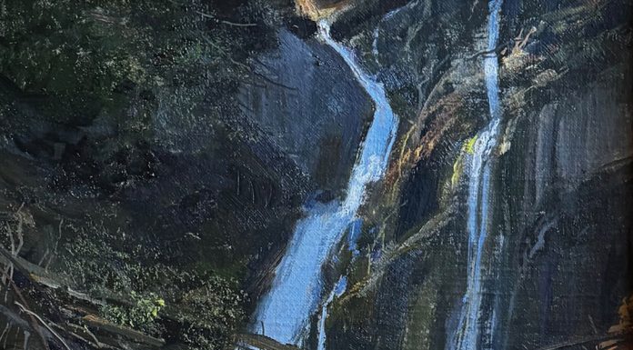 Michael Coleman "Tibble Fork Falls" wilderness forest stream river landscape oil painting