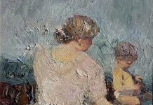 Dan McCaw Sea Shells baby child mother beach ocean seascape impressionism impressionistic figure figurative oil painting