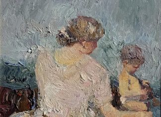Dan McCaw Sea Shells baby child mother beach ocean seascape impressionism impressionistic figure figurative oil painting